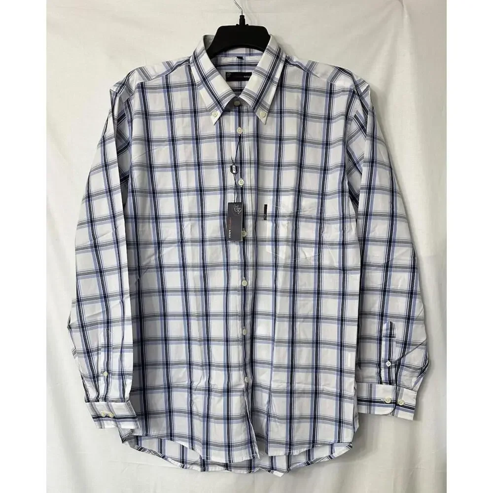 NWT Giovanni‎ Galli Mens Long Sleeve Button Plaid Shirt Size XL